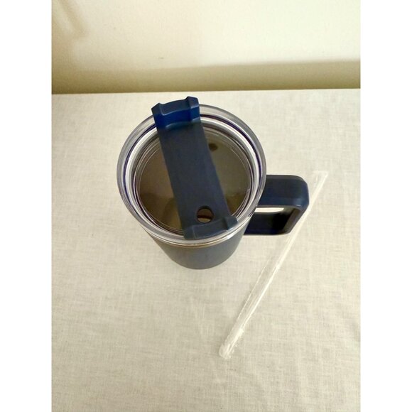 40 Oz Navy Blue Vacuum Insulated Stainless Steel Tumbler Handle Lid Straw Cup - Picture 2 of 8